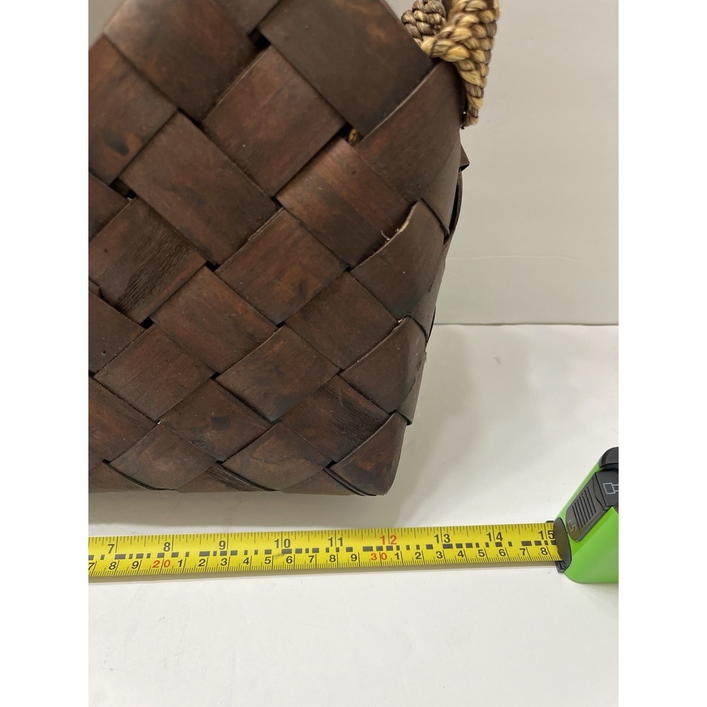 Dark Brown Woven Basket Handbag Funky Unique Braided Woven Handle - Picture 9 of 10